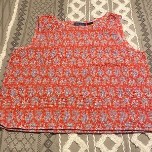 Liz Claiborne Vibrant Red and Blue Patterned Blouse